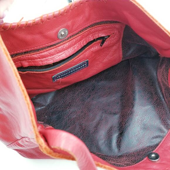 Jennifer Haley Day Shopper Red Leather Handbag Crossbody - Large - Picture 10 of 12